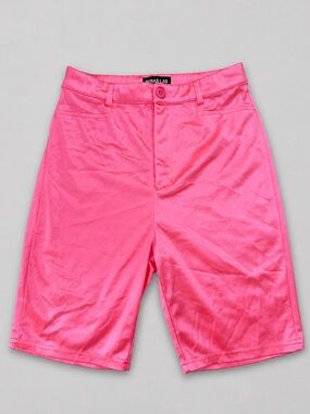 Rehab Lab Hot Pink Satin Stretch Biker Shorts | Y2K Barbiecore Athleisure
